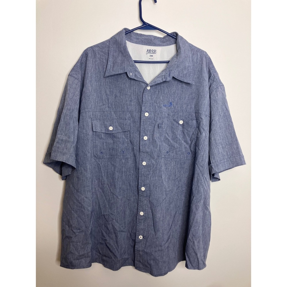 IZOD Saltwater Button Down Mens 2XB Blue Excellent Short Sleeve Vented Back